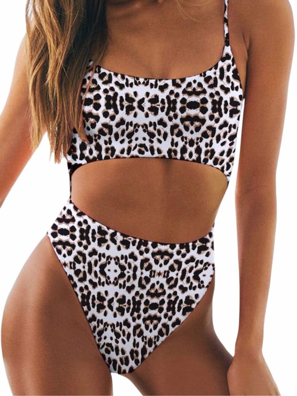 Leopard Print Cutout One Piece Swimsuit Lace-Up Back Medium